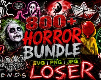 800+ Horror SVG PNG Bundle, Gothic Retro Dark Halloween Clipart Pack, Scary Designs for Cricut Sublimation pod, EPS ai Transparent Files