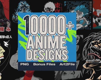 10.000+ anime-ontwerpbundel PNG SVG AI transparante achtergrond dtg & pod Ready One Piece, Demon Slayer, mha, Tokyo Ghoul Instant Download