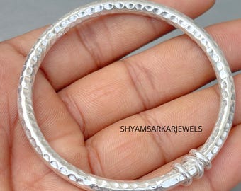 925 Sterling Silver Bangle, 4mm Solid Hammered Fidget Bangle, Statement Chunky Bracelet, All Size