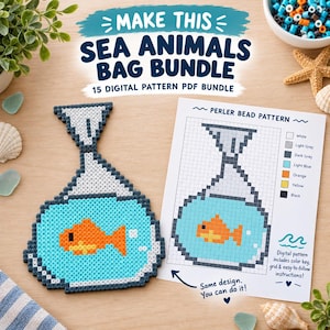 Fish in a Bag Perler Bead Pattern Bundle PDF, Cute Aquarium Goldfish Animal Fuse Bead Templates, Kawaii Carnival Melty Hama Bead Pack