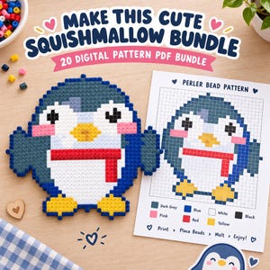 20 Cute Plush Animals Perler Bead Pattern Bundle PDF, Kawaii Plushie Chibi Animals Fuse Bead Templates, Melty Hama Beads Craft Pack