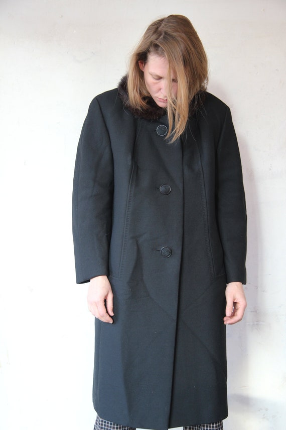 60s wool coat / fur collar / L