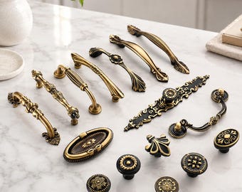 Vintage Antique Copper Cabinet Hardware, Classic American French Brass Pulls, Durable Drawer & Wardrobe Door Grips