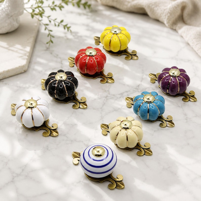 Creative Pumpkin Shaped Round Knobs, Multi-color Modern Furniture Handles for Cabinets, Drawers and Storage Closets image 1