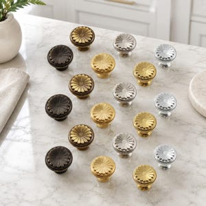 Solid Forged Brass Cabinet Knobs, French Mid-Century Modern Drawer Pulls