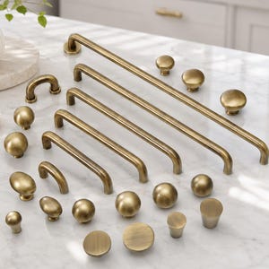 Solid Brass Cabinet Knobs, Mid Century Wabi Sabi Drawer Handles, Antique Ball Pulls