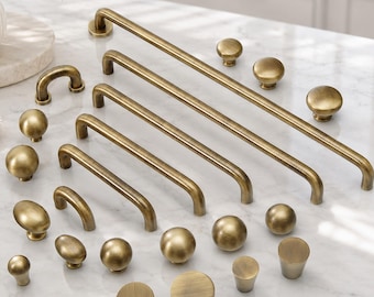 Solid Brass Cabinet Knobs, Mid Century Wabi Sabi Drawer Handles, Antique Ball Pulls