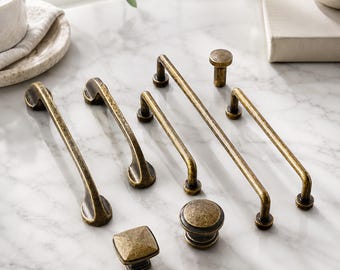 Vintage Mid-Century Cabinet Hardware, Simple Antique Bronze Pulls for Kitchen Cabinet and Drawer
