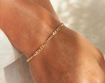 Personalized Bracelet, Custom Multiple Name Bracelet, Personalized Name Curb Chain Bracelet with Kids Names, Mom Gift