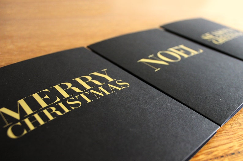 Elegant Gold Foil Black Christmas Card & Envelope | Etsy