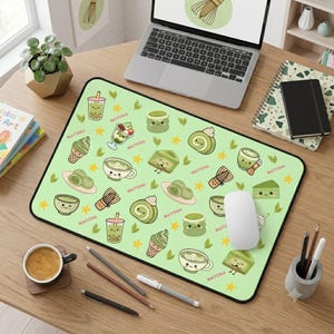 Cute Matcha Desk Mat, Kawaii Matcha Mouse Pad, Matcha Lover Gift, Green Aesthetic Desk Pad, Cozy Office Decor, Study Desk Accessory