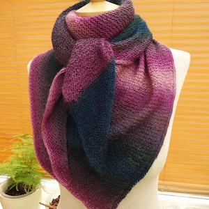 Hand Knitted Mohair Scarf: Pale Purple Triangular Shawl