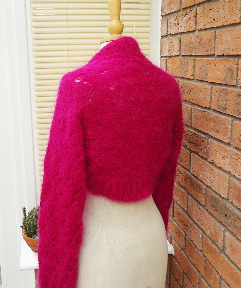 Shrug in Hot Pink Lace Mohair Bolero Women Handknited Mohair Bolero Knitted Bolero