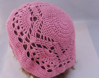 Crochet Ladies Beret, Crochet Lace Beret, Crochet Summer Hat in Pink