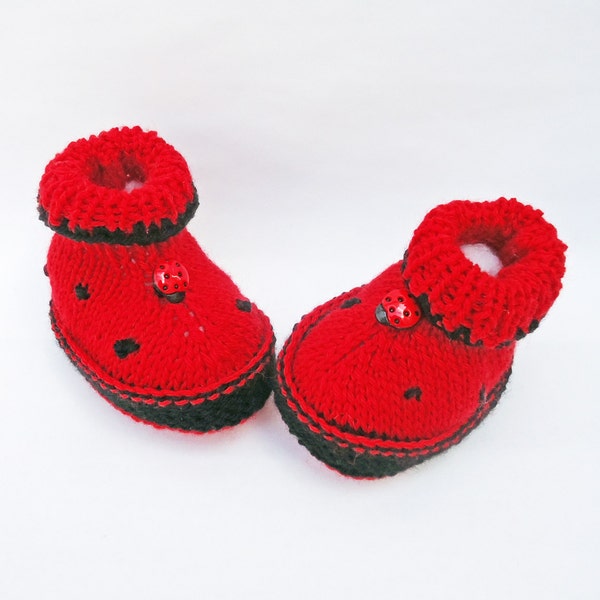 Handknitted Cute Baby Booties, LadyBird Booties, Red Booties, UK Seller