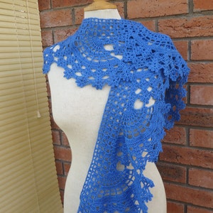 Crochet Lace Women Scarf, Crochet Neckwarmer, Lace Scarf, Women Blue Scarf