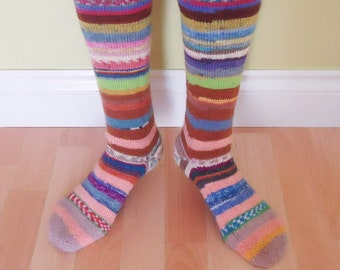 Hand Knit Socks, Mismatched Socks, Crazy Scrappy Socks, Odd Socks, Winter Socks