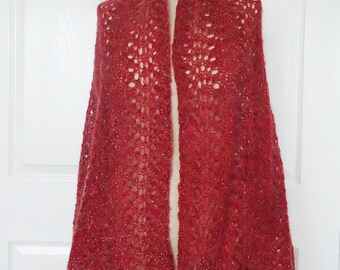 Large Mohair Shawl, Large Hand Knit Mohair Wrap, Hand Knit Mohair Stole, Lace Mohair Large Scarf, Raspberry Mohair Scarf