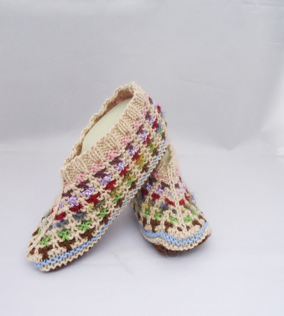 Knitted Socks / Slippers in Beige and Brown Hand Knitted - Etsy UK
