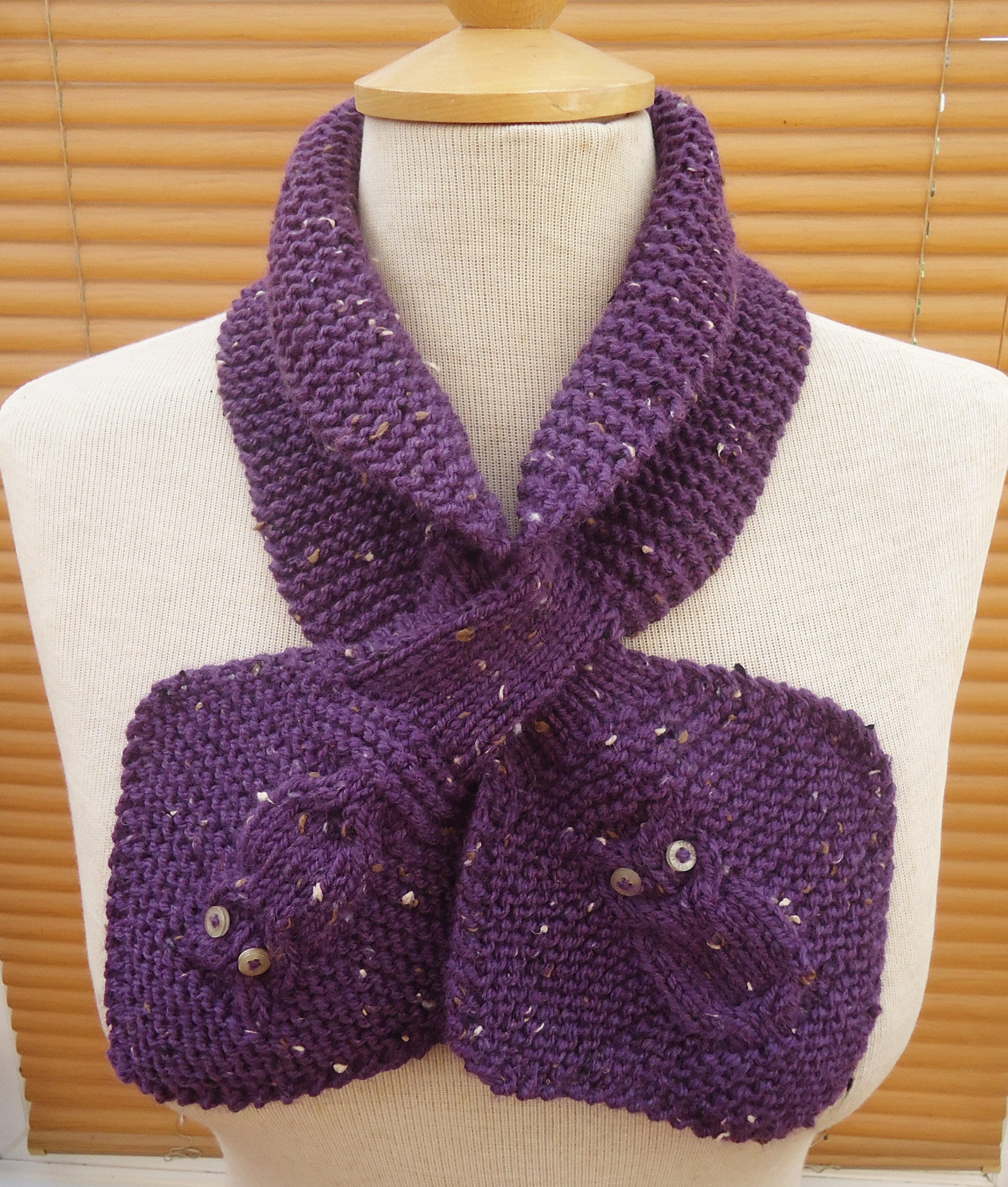 Knit Owl Bow Tie Scarf: Purple Wool Ascot Scarf