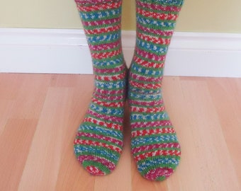 Hand Knit Christmas Socks, Women Sparkle Socks, Wool Socks with Added Sparkle