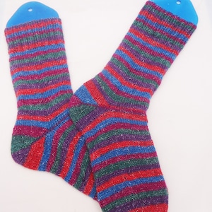 Hand Knit Christmas Socks, Women Sparkle Socks, Wool Socks with Added Sparkle