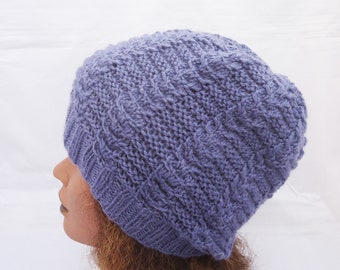 Women Hat, Hand Knit Women Beanie, Women Slouchy Hat, Winter Hat in Purple