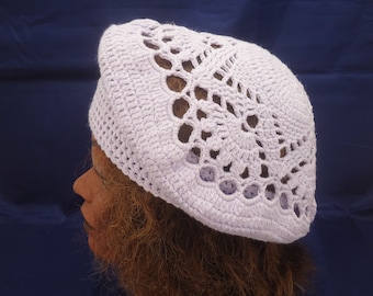Crochet Ladies Beret, Crochet Lace Beret in Pale Lavender