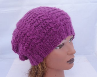 Women Hat, Hand Knit Women Beanie, Women Slouchy Hat, Winter Hat in Burgundy