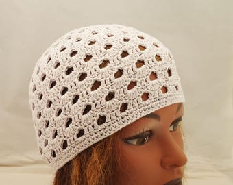 Crochet Cotton Lace Summer Hat - Light Grey