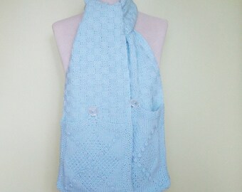 Gestrickter Taschenschal, Spaß zu tragen Korbgeflecht-Taschenschal, Schal mit Taschen, Blauer Schal mit Taschen, gestrickter Schal mit Taschen