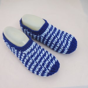 Crocheted Women&#39;s Slippers: Royal Blue Acrylic Indoor Socks