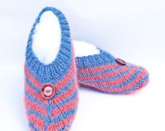 Hanknitted Women Slippers, Short Socks, Striped Slippers, Women Slippers, UK Seller