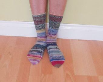 Women Socks, Hand Knit  Socks, Crazy Scrappy Women Socks, Multicolored Socks