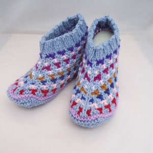 Hand Knitted Wool Home Socks: Blue Winter Slippers