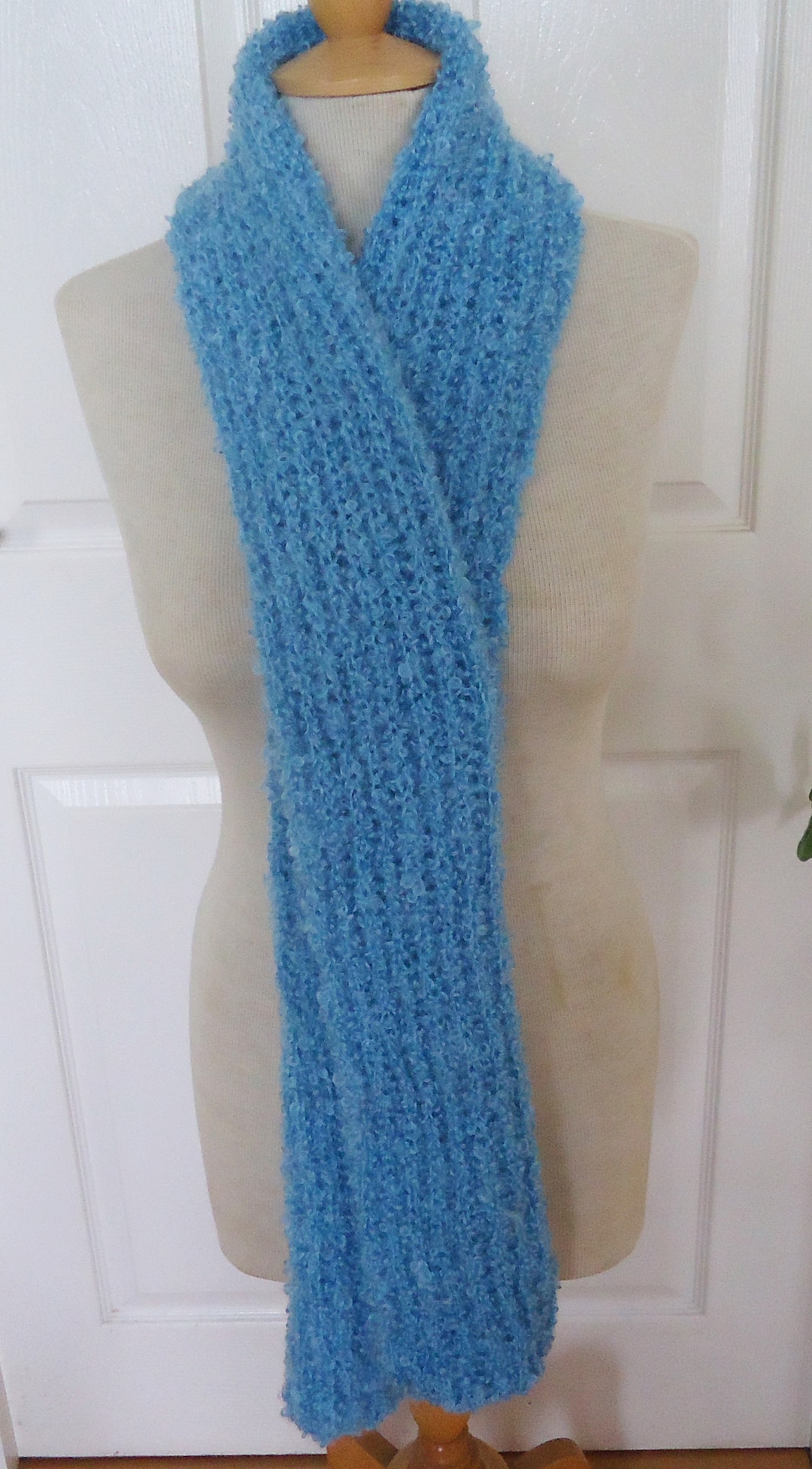 Hand Knit Blue Mohair Scarf: Chunky Winter Scarf - Etsy