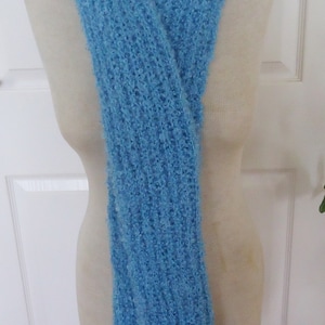 Mohair Scarf in Blue, Chunky Scarf, Hand Knit Mohair Scarf