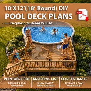 Plan de terrasse de piscine à faire soi-même (10 x 12 pi) pour piscine ronde de 18 pi : plans, guide de construction, liste de découpe et liste des matériaux (PDF imprimable) – Téléchargement instantané