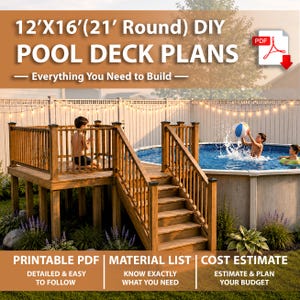 Pool Deck Plan DIY 12 x 16 for 21 Round Pool Blueprints Printable PDF Build Guide Cut List Material List Instant Download