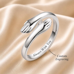Custom Hug Ring for Granddaughter, Personalized Engraved Titanium Steel Open Ring, Always With You Gift from Grandma