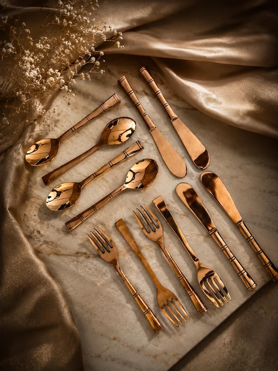 Pure Copper Cutlery Set – Heavy Gauge Fork, Spoon & Knife Flatware Set