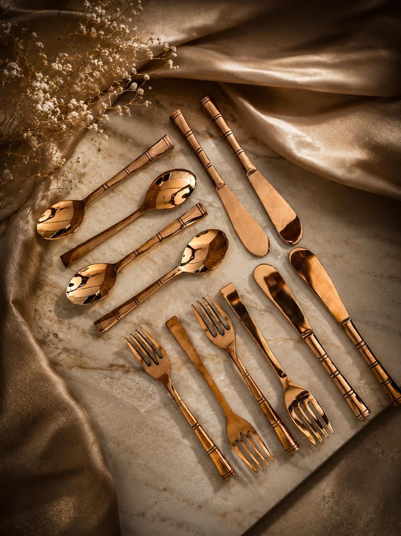 Pure Copper Cutlery Set – Heavy Gauge Fork, Spoon & Knife Flatware Set image 1