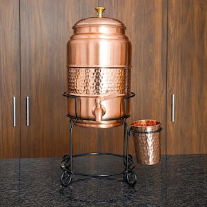 Pure Copper Half Hammered Style Water Pot– 5/8 Liter Ayurvedic Water Storage Drinkware