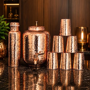 Pure Copper Oval Style Water Pot– 5/8 Liter Ayurvedic Water Storage Drinkware