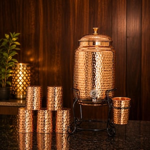 Pure Copper Full Hammered Style Water Pot– 5/8 Liter Ayurvedic Water Storage Drinkware