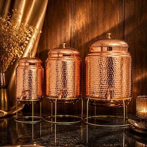 Pure Copper Water Dispenser – Hand Hammered Beverage Server with Brass Tap