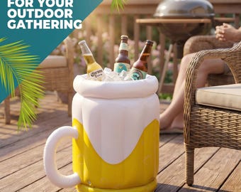 Jarra de cerveza inflable grande para fiestas. Nevera portátil plegable de 45 cm para piscina. Accesorios para Oktoberfest y despedidas de soltero.