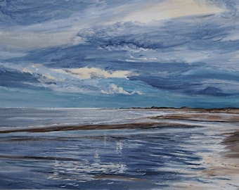 Fine art print of Elliot Beach, Arbroath, Scotland, at dusk. Free UK Shipping.