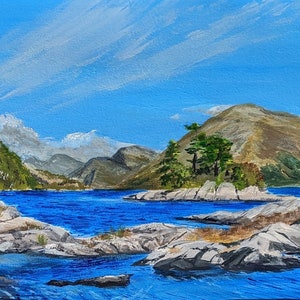 A fine art print from my original painting. This view of Loch Shiel, west of Forth William in Scotland looks north, back to the hills beyond Glenfinnan.