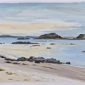 Scottish art print Fidra island and lighthouse East Lothian Print Firth of Forth seascape